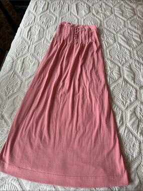 Pink Maxi Skirt with Smocked Waist With Pockets